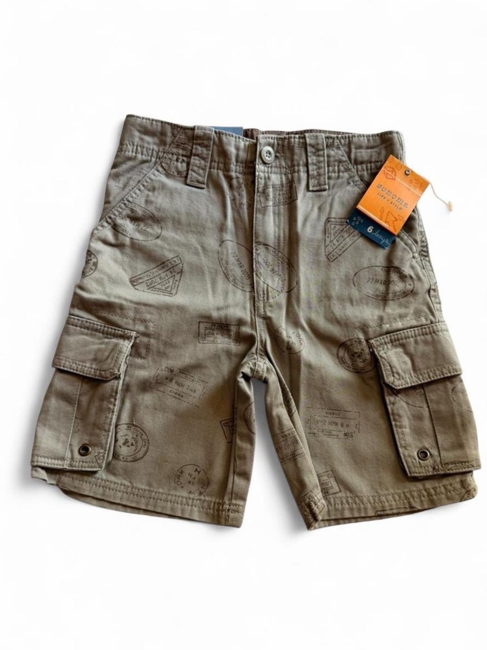 NWT Sonoma Boys Passport Stamp Cargo Shorts - Size 6 Adjustable Waist